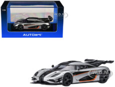 Koenigsegg One:1 Moon Gray Metallic with Carbon and Orange Stripes 1/64 Model Car by Autoart
