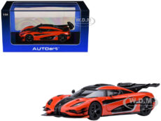 Koenigsegg One:1 Lava Orange with Carbon and Silver Stripes 1/64 Model Car by Autoart