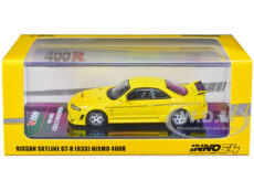 Nissan Skyline GT-R (R33) Nismo 400R RHD (Right Hand Drive) Lightning Yellow with Silver Stripes 1/64 Diecast Model Car by Inno Models