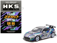 Toyota GR86 RHD (Right Hand Drive) "HKS" Gray Metallic with Graphics and Metal Oil Can Packaging "Global64" Series 1/64 Diecast Model Car by Tarmac Wo