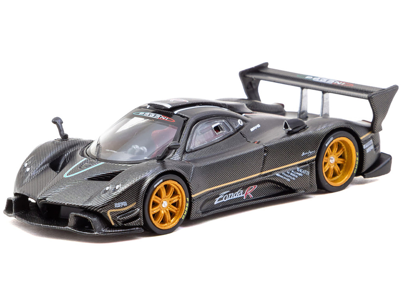 Pagani Zonda R Matt Black Carbon Fiber with Gold Wheels "Global64" Series 1/64 Diecast Model Car by Tarmac Works